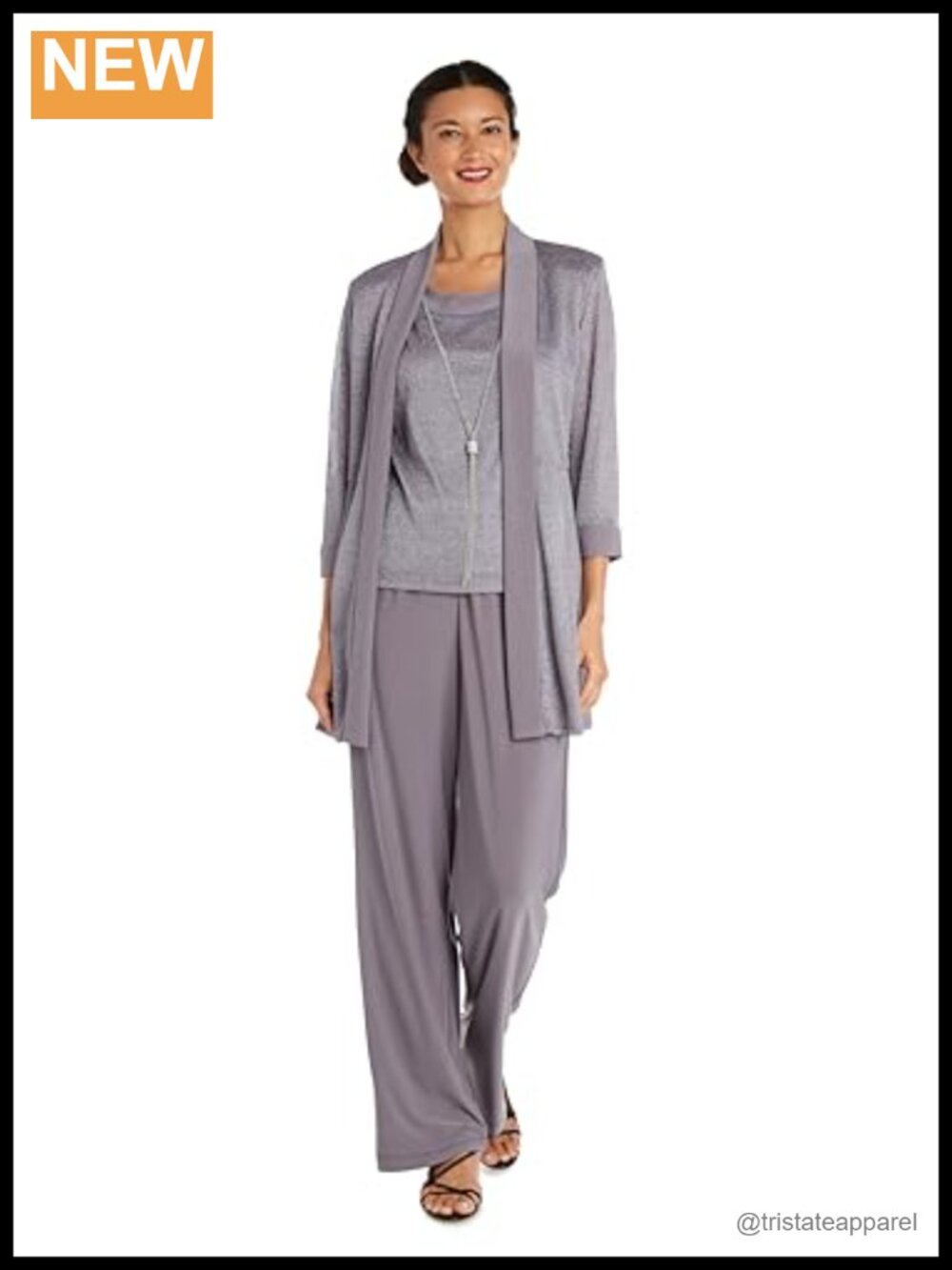 R&M Richards Womens 2-Piece Rib Knit Pant Suit Formal Set